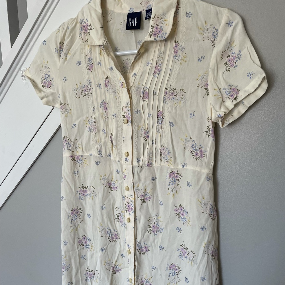 GAP Cream and Purple Floral Kids Casual Dress - Picture 2 of 6